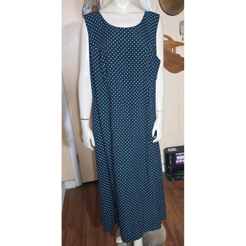 Vintage Studio 1 Polka Dot Midi Dress Sz 22W Black Blue 90's